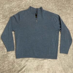 Garret Scott Extra Fine‎ Merino Wool 1/4 Zip Sweater Blue XL Minimalist Classic